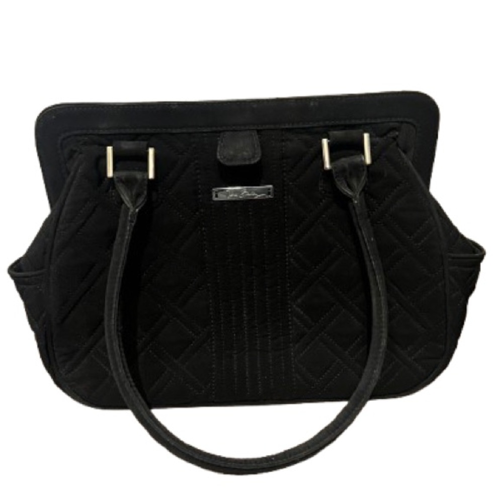 Quilted Black Vera Bradley purse, shoulder bag double handled, eye catching!